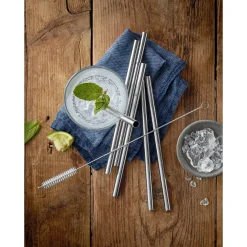 Baric Trinkhalm-Set Cromargan®, 18 cm, 6-teilig plus mit Reinigungsbürste